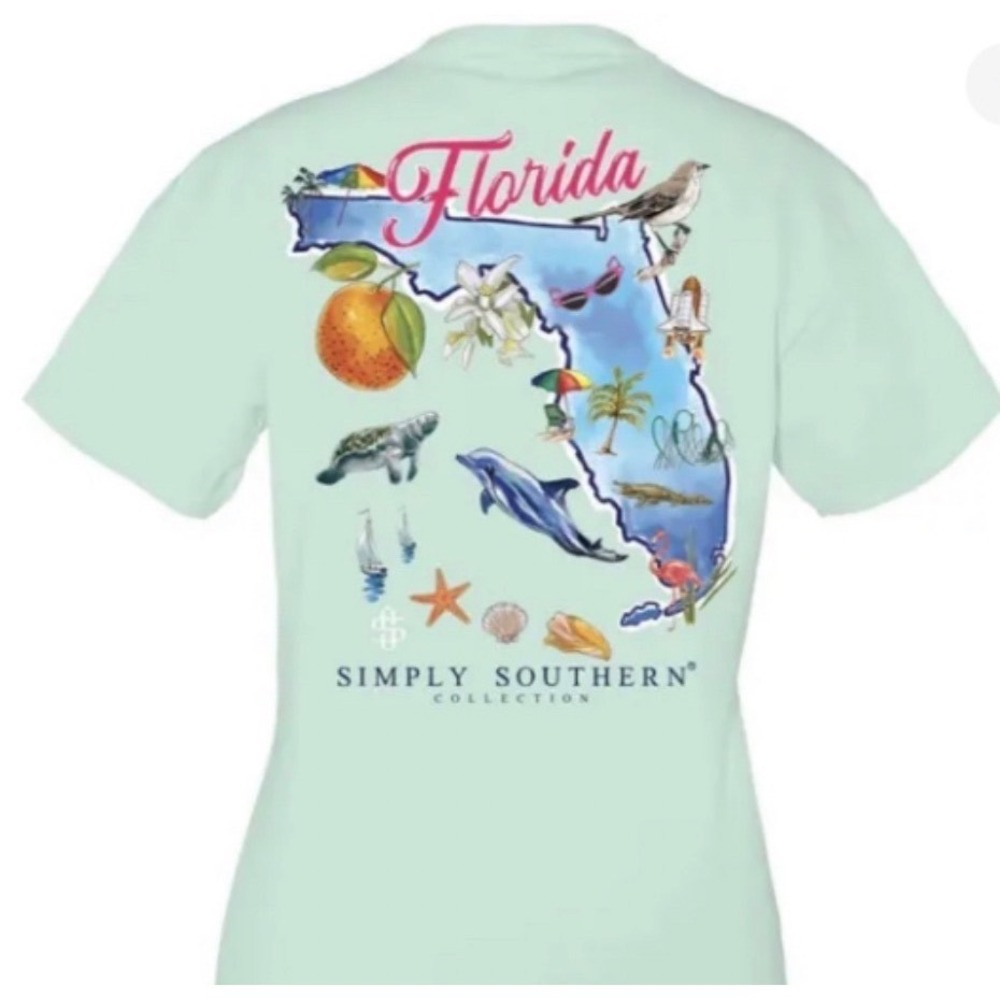 Simply Southern Florida Graphic T-Shirt Seafoam Green Womens State Map Tee NEW